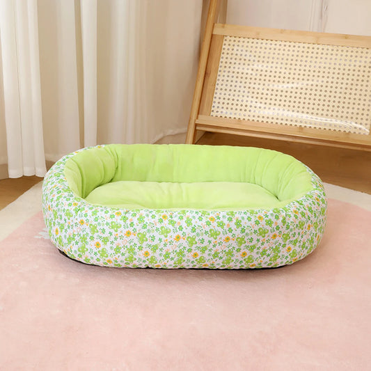 All Seasons Soft Flower Cute Small Cat Sofa Bed Comfortable Medium Dog Bed House Elastic Medium Cat Nest Kennel Accessories green