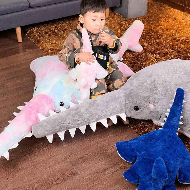 Giant Serrated Shark Plush Pillow – Soft Stuffed Shark Sofa Cushion in Blue, Gray & Colourful (55–140cm)
