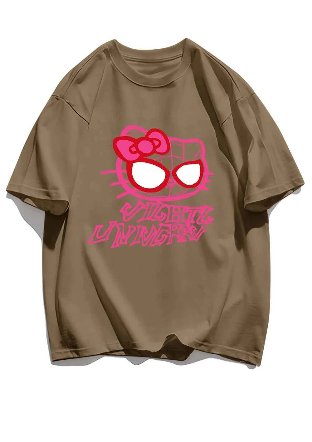 Cartoon Cat Spider Print Woman Tees Cotton High-Quality Tees Anime Loose T Shirts Outdoor Loose Fitting Short Sleeved