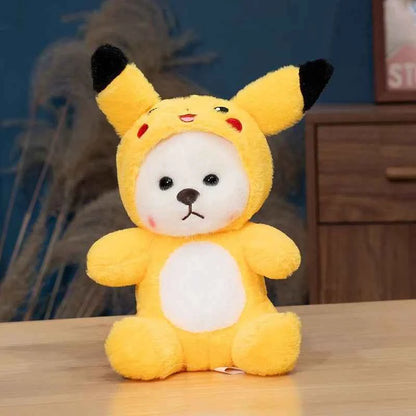 25cm Lovely Stuffed White Bear Plush Toy Turn Into Pikachu Stitch Cute Japanese Style Plushies Sleeping Doll Soft Fluffy Gifts