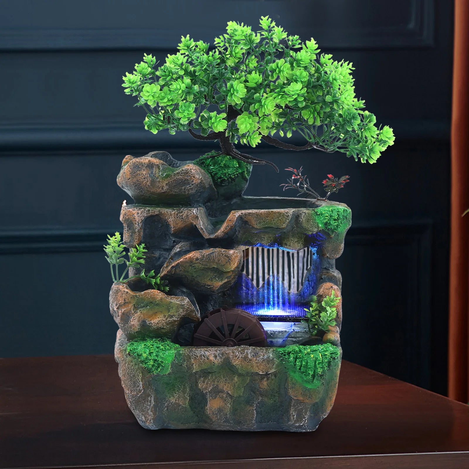 Kawaii Desktop Waterfall Fountain – LED Color Changing Zen Decor