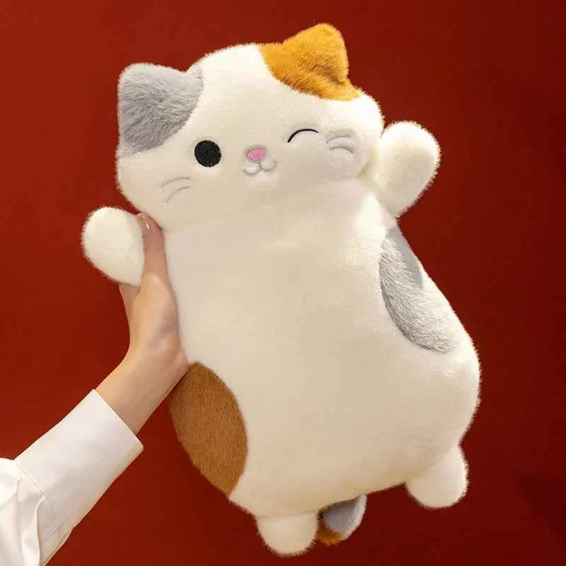 42cm/60cm Kawaii Big Fat Belly Calico Cat Plush Toys Stuffed Soft Long Animal Cat Pillow Nap Cushion Birthday Gift for Kids