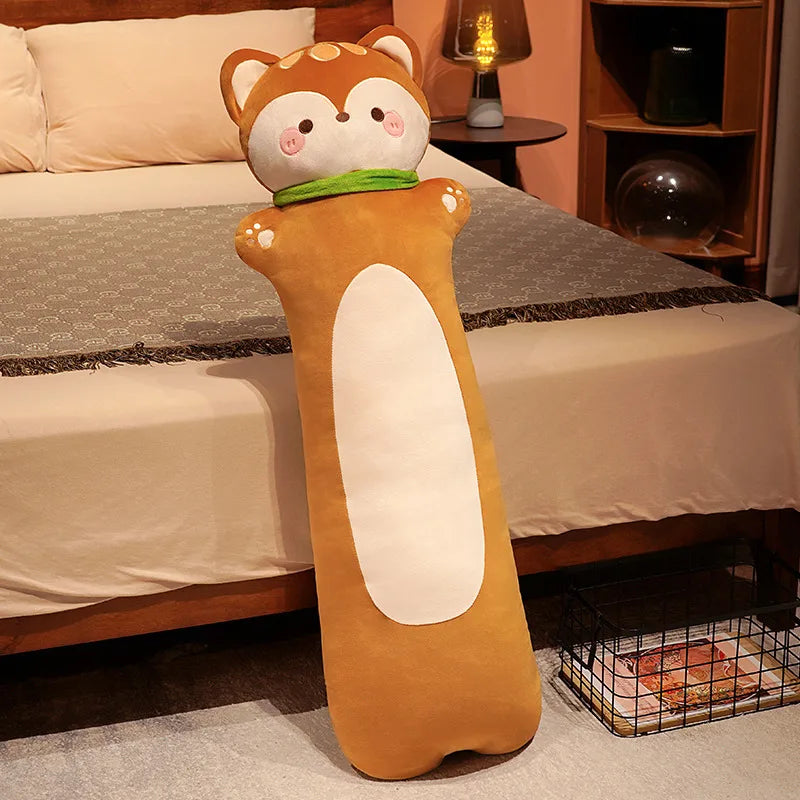 Long Animal Plush Body Pillow – Kawaii Fox Cat Rabbit Husky Monkey Stuffed Toy Fox