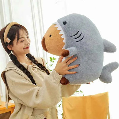 Shark Capybara Plush Toy – Cute Capybara in Shark Costume Stuffed Animal Pillow