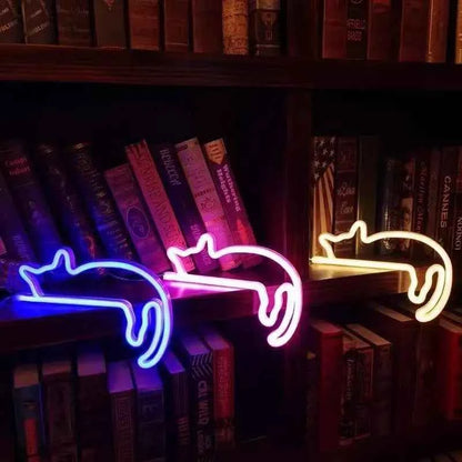 Cute Cat Neon Light Sign (9.3-10.8 in) - LED Wall Decoration for Girls Bedroom