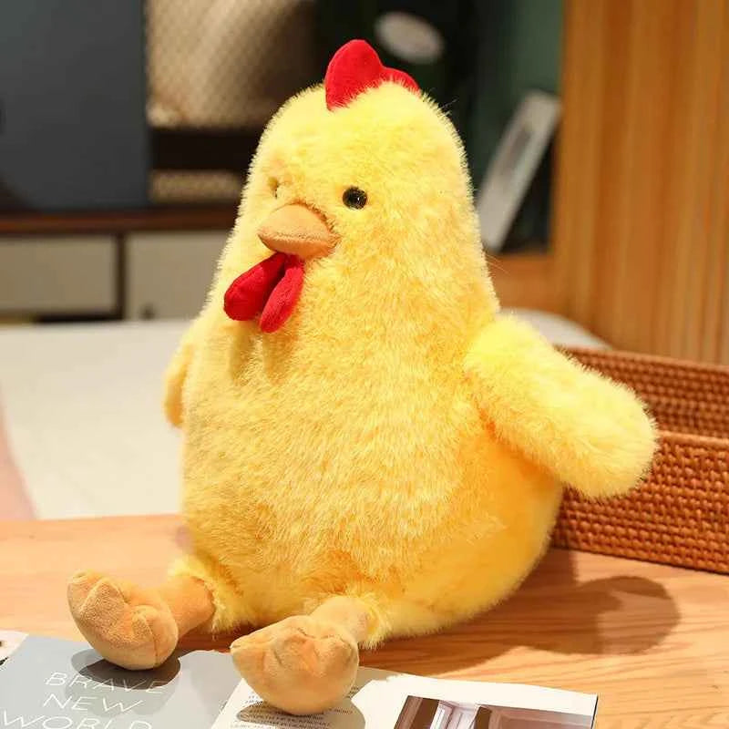 Fluffy Chicken Plush Toys Cute Farmyard Animal White Yellow 30cm (11.8")