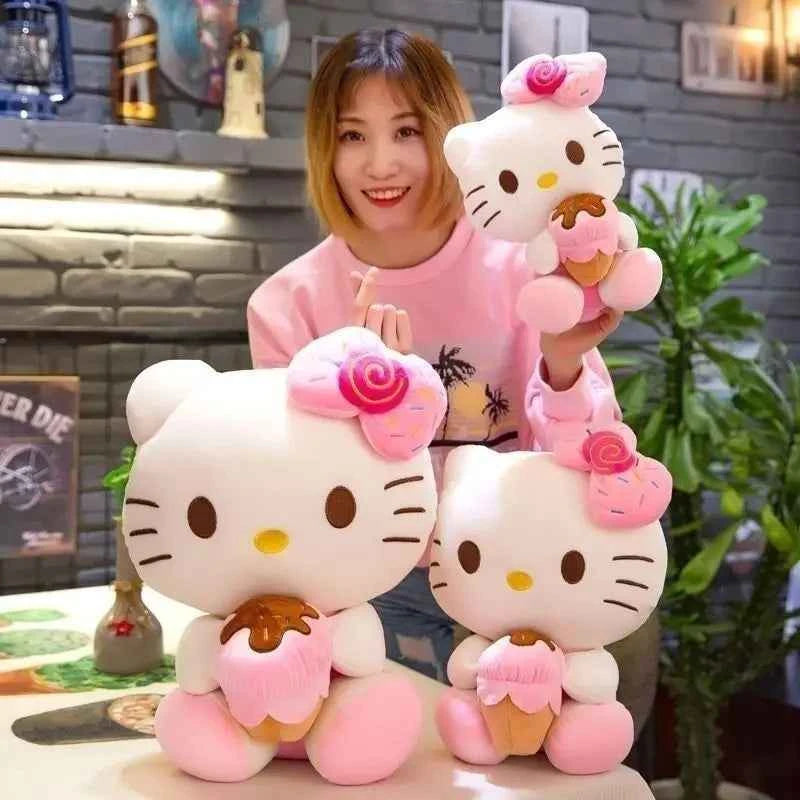 Hello Kitty Plus Doll Sanrio Toys Ice Cream Hugging Kt Pink Kitty Cat Pacify Cartoon Figure Gift for Girl Animal Plush Toys