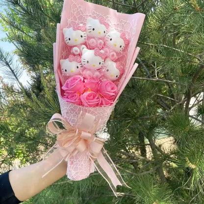 Kawaii Hello Kitty Plush Bouquet (23.6 in) - Cartoon KT Cat Stuffed Animal Gift