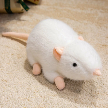 Kawaii Simulation Mouse Plush Doll - Soft Lifelike Stuffed Rat Toy and Birthday Gift, 3 Colors and 4 Sizes White