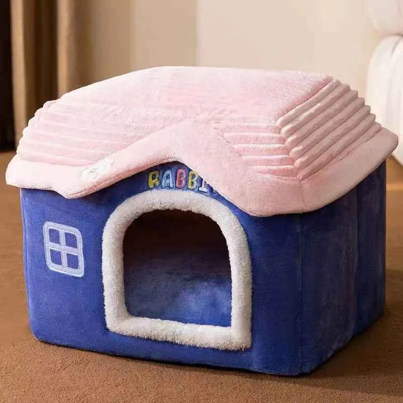 Kawaii Foldable Pet Castle House (Up to 19.3 in) - Soft Detachable Washable Cat Cave Nest