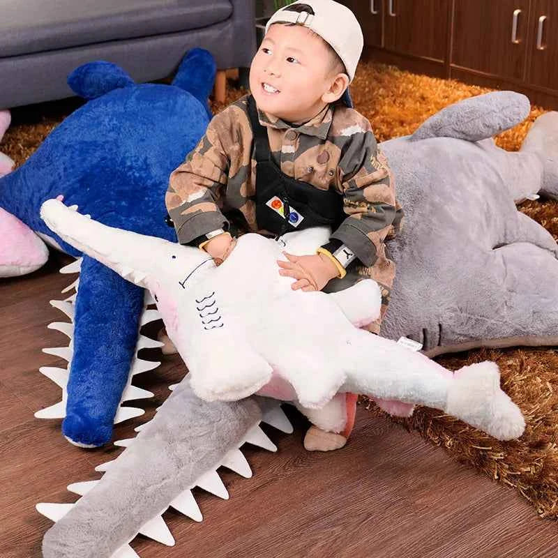 Giant Serrated Shark Plush Pillow – Soft Stuffed Shark Sofa Cushion in Blue, Gray & Colourful (55–140cm)
