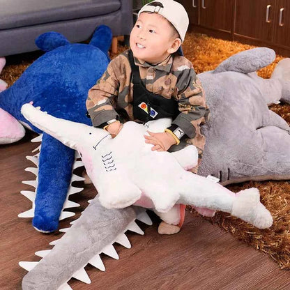 Giant Serrated Shark Plush Pillow – Soft Stuffed Shark Sofa Cushion in Blue, Gray & Colourful (55–140cm)
