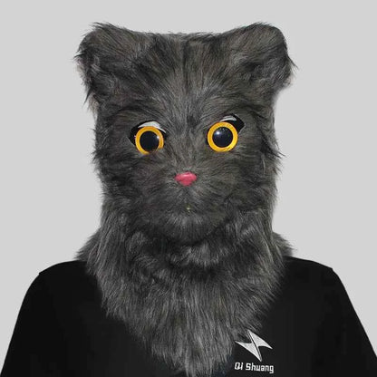 Movable Mouth Cat Mask – Realistic Full Head Cat Cosplay Mask