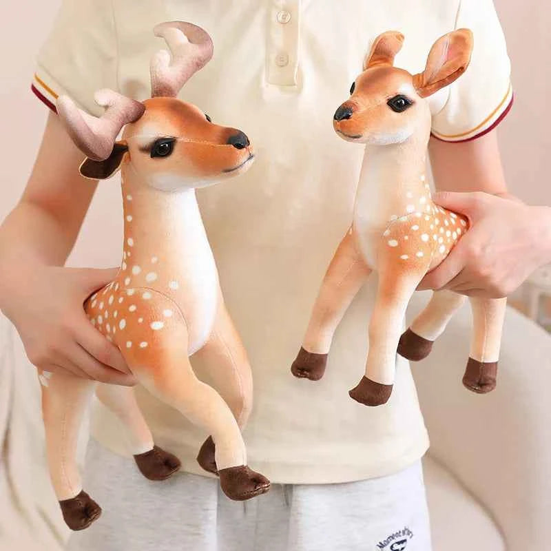 Kawaii Sika Deer Plush Doll - Soft Stuffed Lifelike Stag and Doe Animal Toy and Gift, 30cm and 40cm