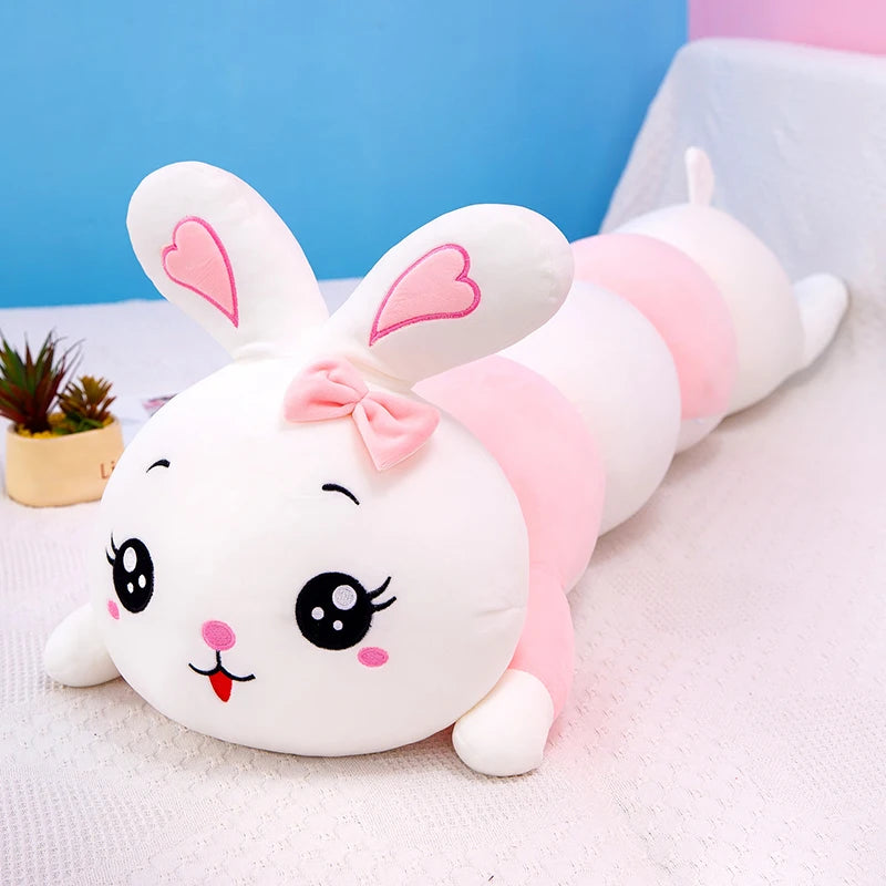 Kawaii Caterpillar Rabbit Long Plush Pillow - Super Soft Stuffed Sleeping Cuddle Doll and Gift, 4 Sizes Rabbit