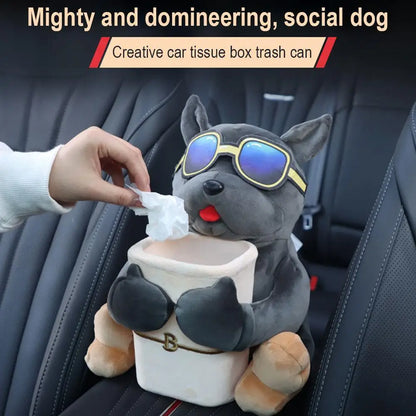 Cartoon Plush Car Tissue Holder – 2 In 1 Hanging Storage Bin