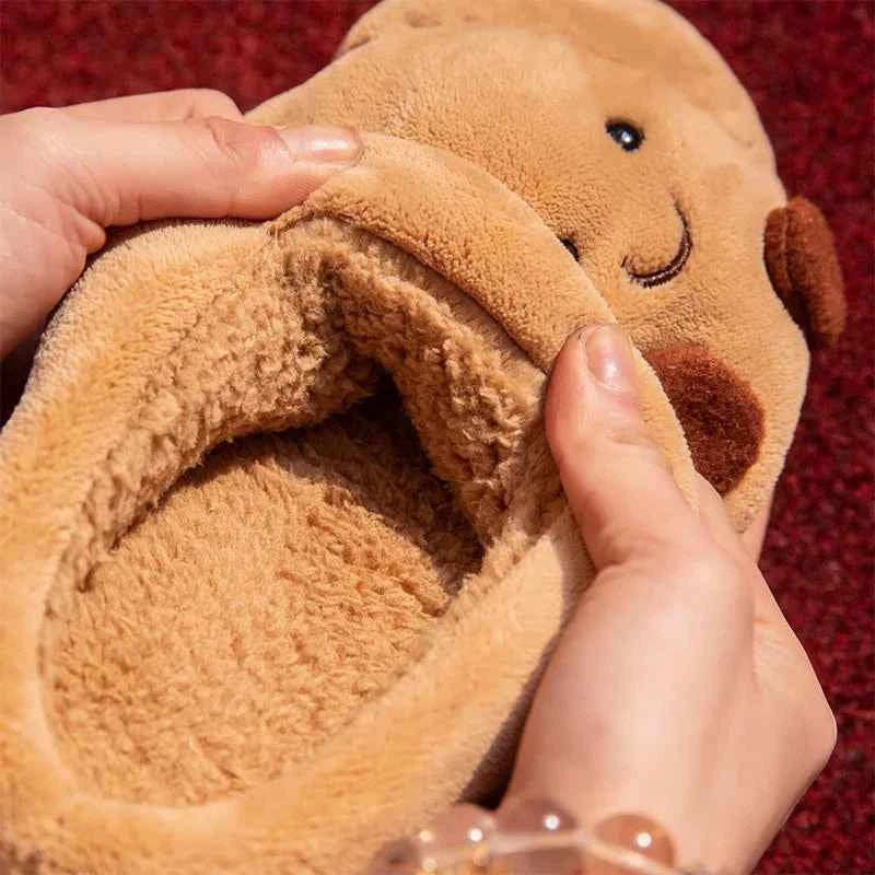 Kawaii Croissant Bread Fluffy Slippers - Cute Cartoon Anti-slip Couples Home Slides