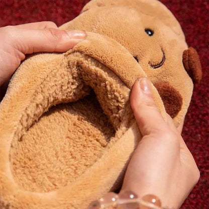 Kawaii Croissant Bread Fluffy Slippers - Cute Cartoon Anti-slip Couples Home Slides