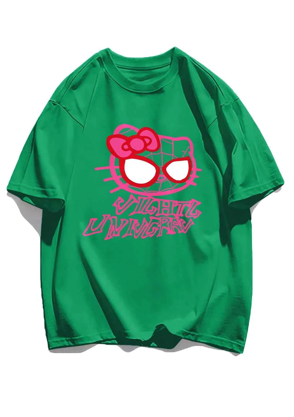 Cartoon Cat Spider Print Woman Tees Cotton High-Quality Tees Anime Loose T Shirts Outdoor Loose Fitting Short Sleeved