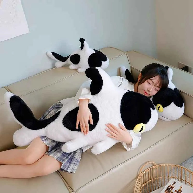 Kawaii Cow Shark Plush Toy – Fluffy Black & White Marine Animal Sleeping Bolster (50–100cm)