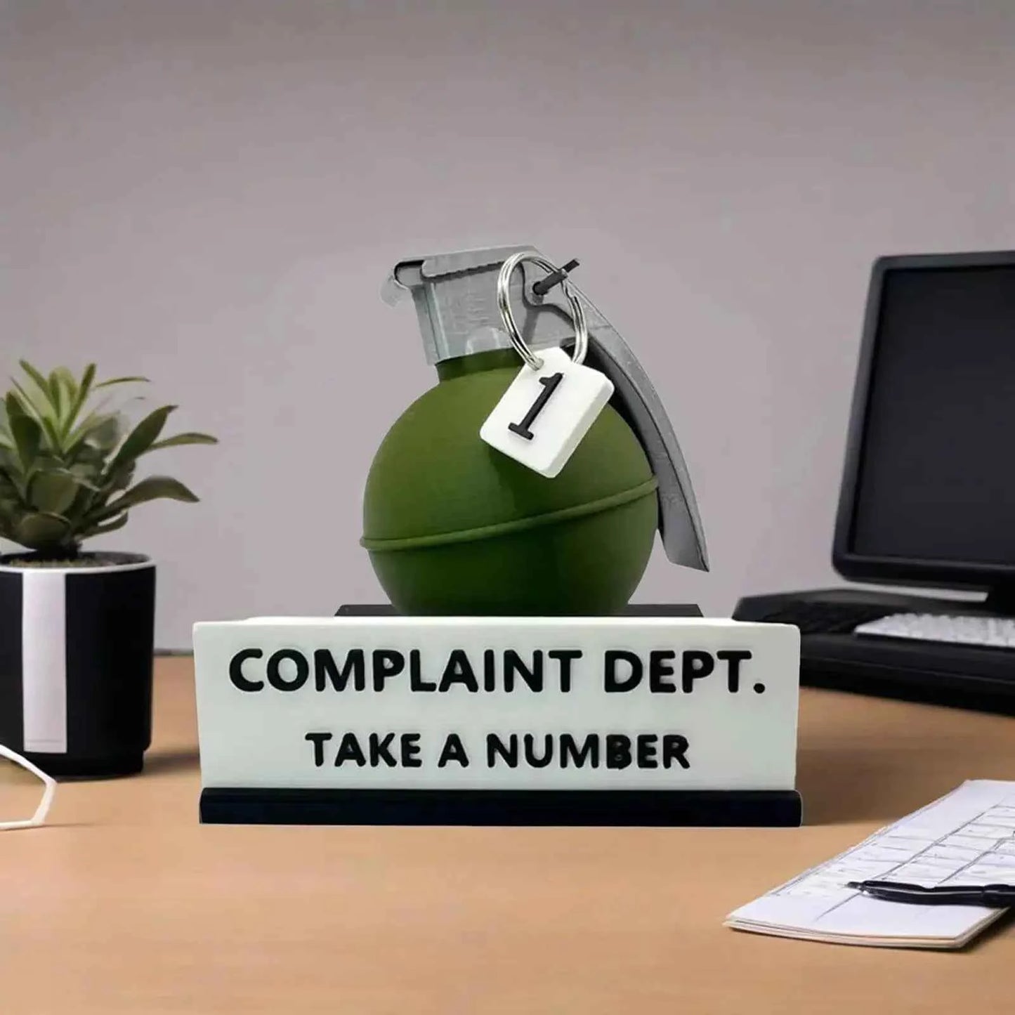 Complaint Department Desk Sign 3D Printed Prank Green