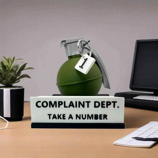 Complaint Department Desk Sign 3D Printed Prank Green