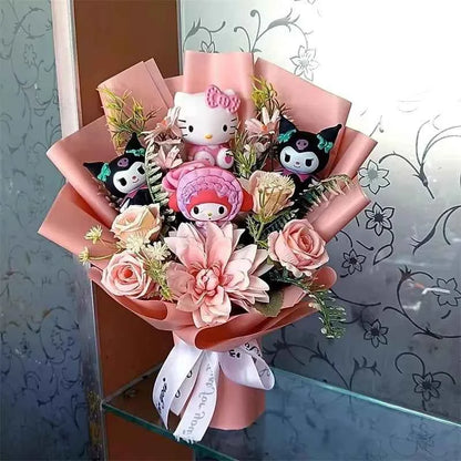 Kawaii Sanrio Plush Bouquet (11.8 in) - Hello Kitty/Kuromi/My Melody/Cinnamoroll Gift