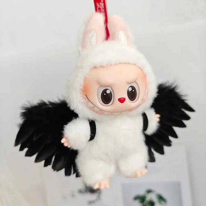 Black/White Angel Feather Wings Clothes for Labubu (6.7 in) - Doll Accessories Gift