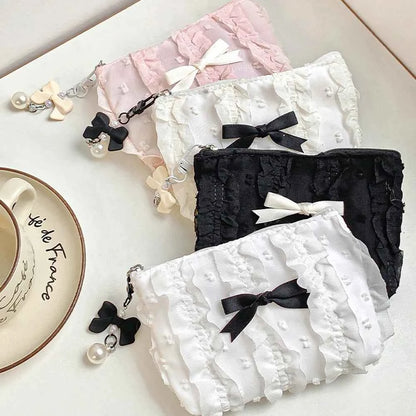Cute Lace Bow Coin Purse Portable Cosmetic Storage Bag Key