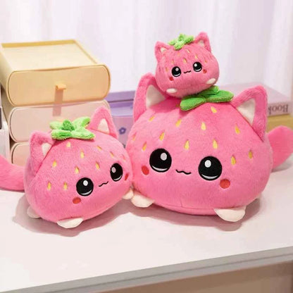Kawaii Strawberry Kitten Ball Plush - Soft Big Eyes Cat Doll and Bag Charm, Pink, 3 Sizes Pink L-25cm (9.8")