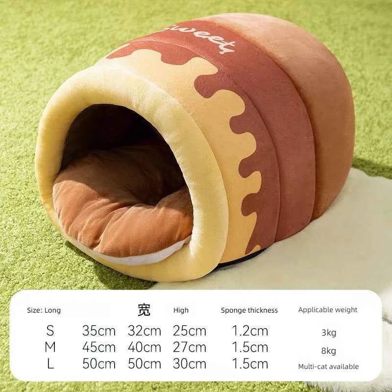 Winter Indoor Warm Plush Cat Bed with Reindeer Appearance Hide and Seek Cat Tunnel Play and Sleep Integrated Cat House Pet Nest Honey jar
