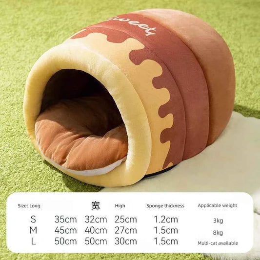 Winter Indoor Warm Plush Cat Bed with Reindeer Appearance Hide and Seek Cat Tunnel Play and Sleep Integrated Cat House Pet Nest Honey jar