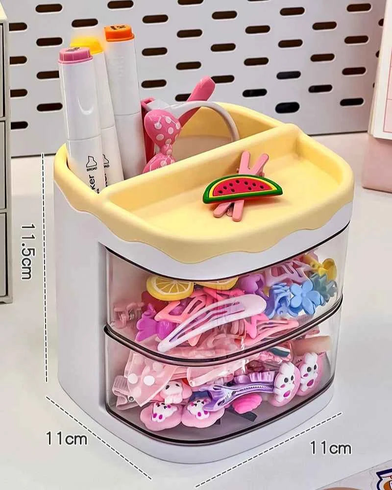 2 Layers Cute Children's Hair Accessories Storage Box Hair Yellow