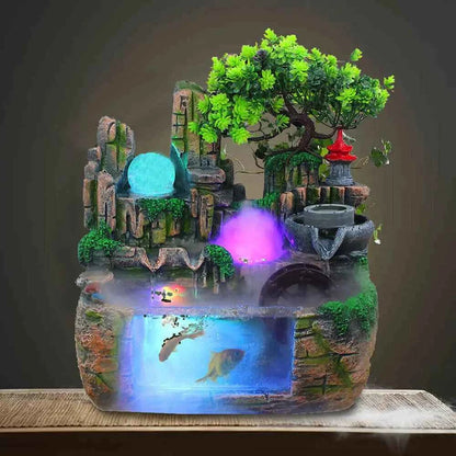 Tiered Resin Tabletop Water Fountain with LED Light – Zen Desk Decor Indoor Fountain Multi-Colored