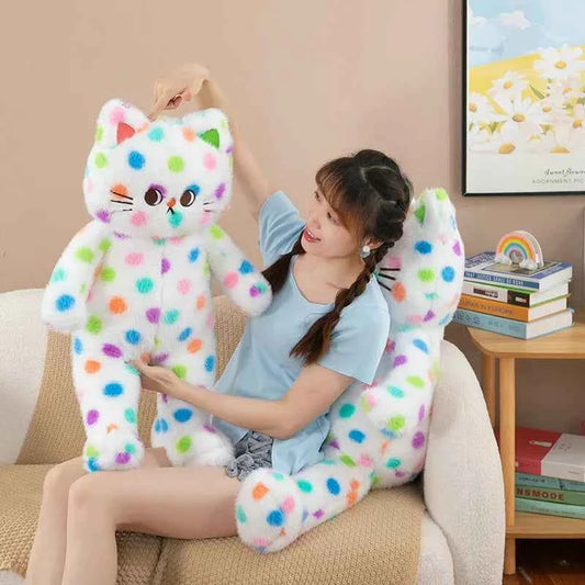 Kawaii Wave Point Cat Plush Toy – Cute Sleeping Cat Pillow Stuffed Animal