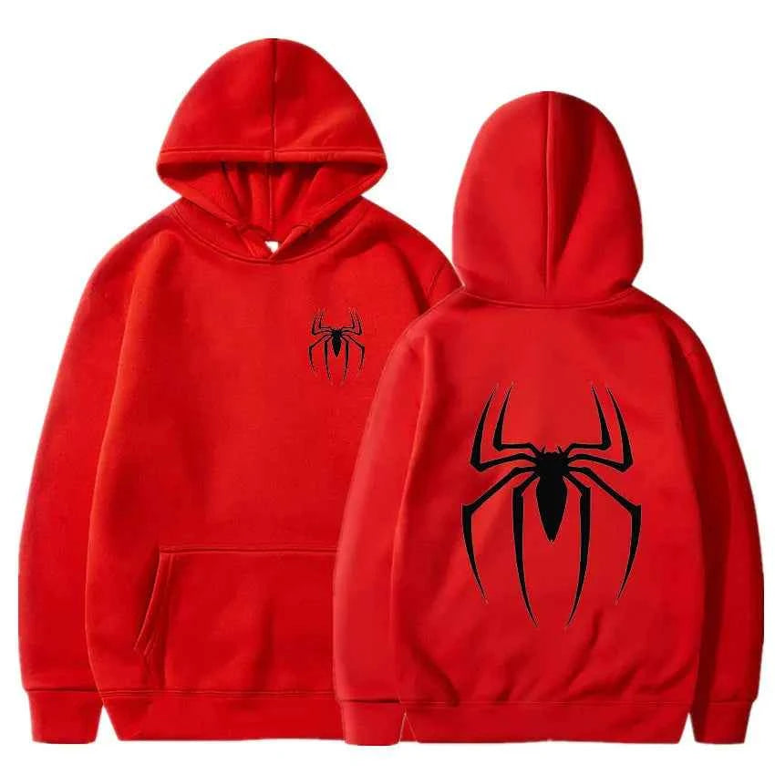 Mens Y2K Spider Print Hooded Streetwear Retro Clothing Loose Hip Hop Quirky Punk Sweatshirt Fashion Couple Sports Sweater