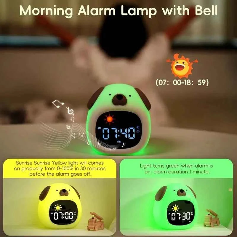 Kawaii Puppy Sleep Training Alarm Clock (3.9 in) - Cute Touch Night Light for Kids