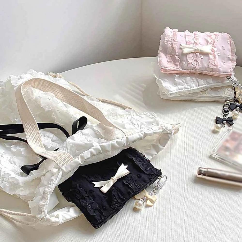 Cute Lace Bow Coin Purse Portable Cosmetic Storage Bag Key
