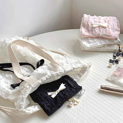 Cute Lace Bow Coin Purse Portable Cosmetic Storage Bag Key