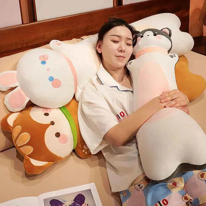 Long Animal Plush Body Pillow – Kawaii Fox Cat Rabbit Husky Monkey Stuffed Toy