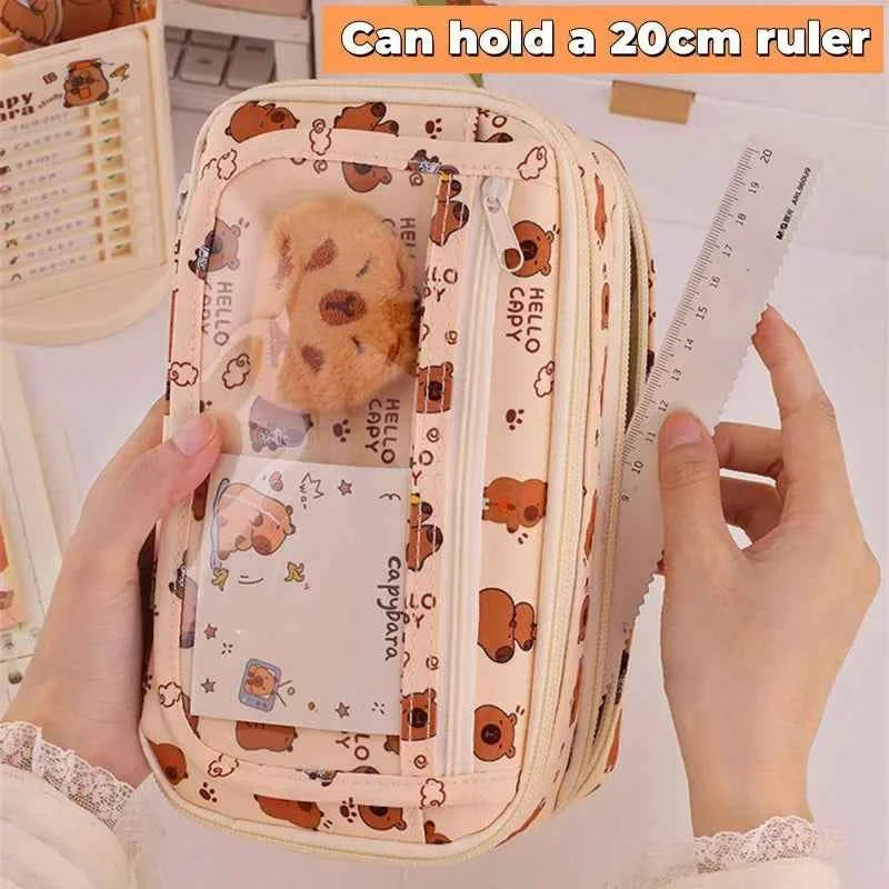 Kawaii Capybara Multi-Layer Pencil Case (8.5 in) - Large Capacity Stationery Organizer