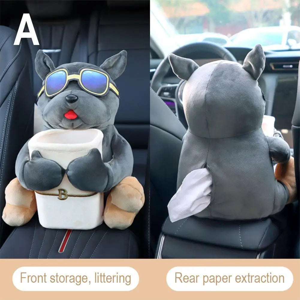 Cartoon Plush Car Tissue Holder – 2 In 1 Hanging Storage Bin