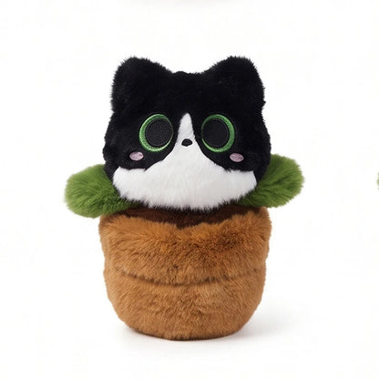 Kawaii Flower Pot Cat Plush – 25 cm Black and White 25 cm (9.8 in)