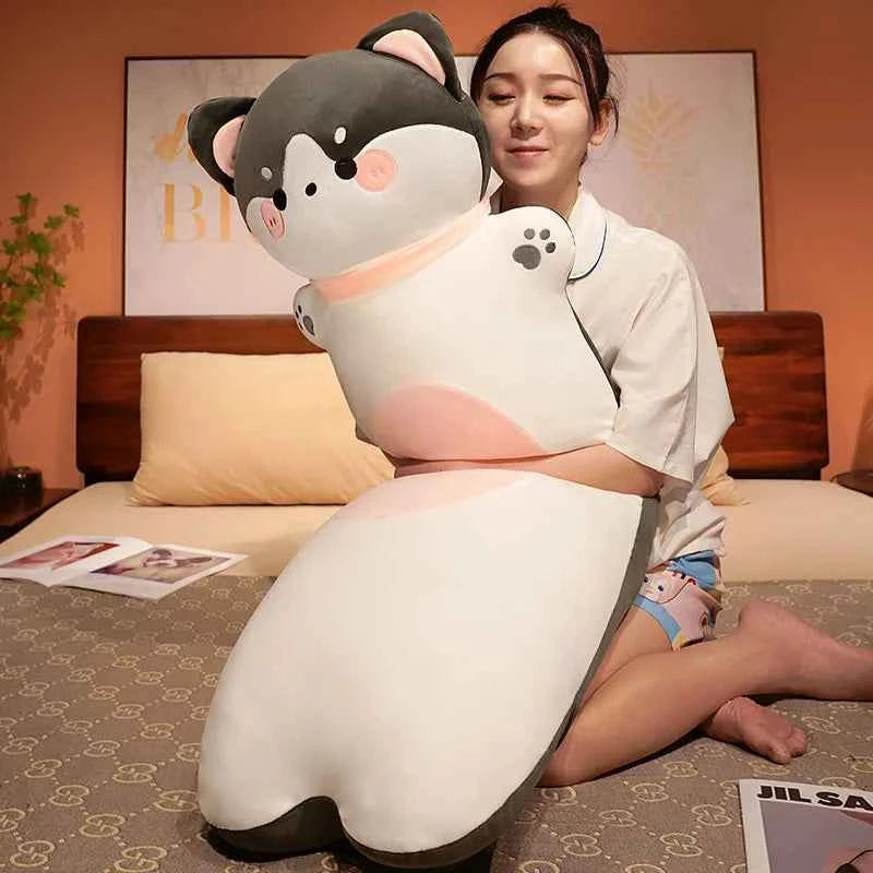 Long Animal Plush Body Pillow – Kawaii Fox Cat Rabbit Husky Monkey Stuffed Toy
