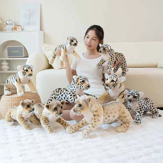 39cm-49cm Realistic Wild Animal Series Plush Toys Cute Fluffy Stuffed Tiger Lion Leopard Doll Cushion Funny Birthday Gift