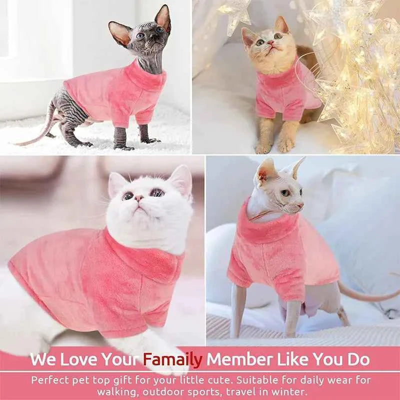 Sphynx Cat Turtleneck Sweater Coat - Winter Warm Hairless Cat Clothes Soft Fluff Pullover Puppy Jacket