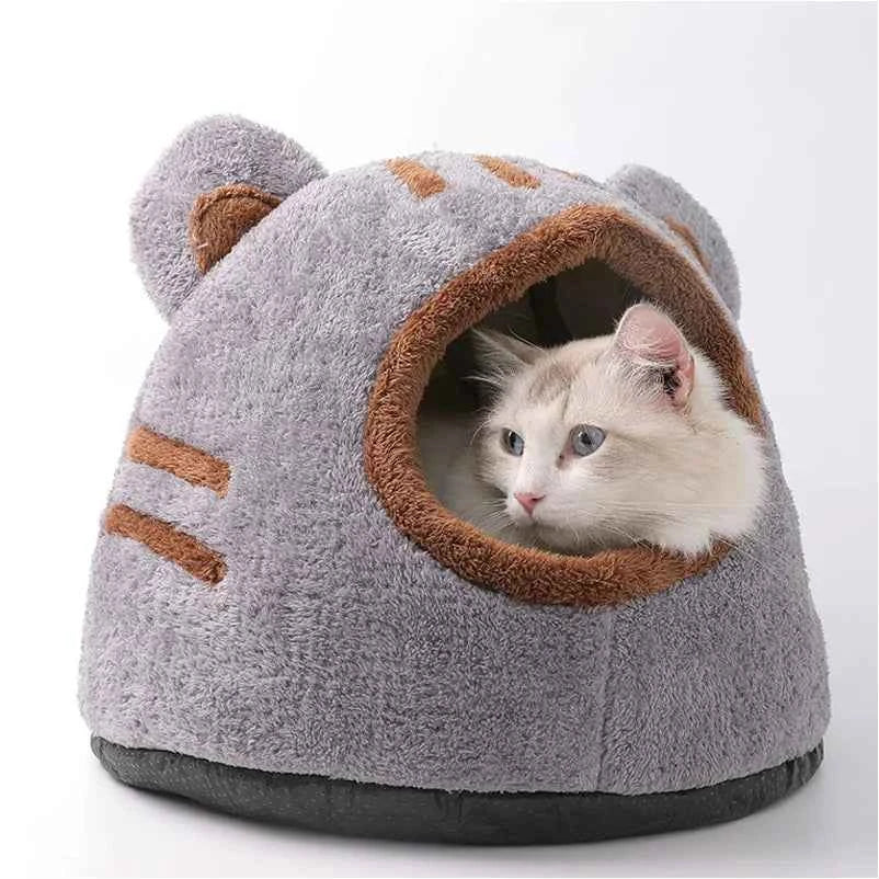 Kawaii Bear Head Cat Bed (Up to 16.9 in) - Cozy Cave Winter Self Warming Kitten Nest