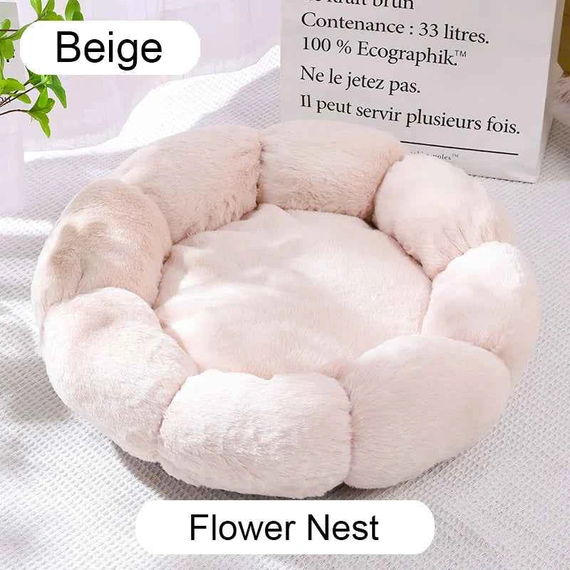 Donut Pet Bed – Calming Round Dog & Cat Bed Soft Plush Cuddler Nest Style 2 Beige