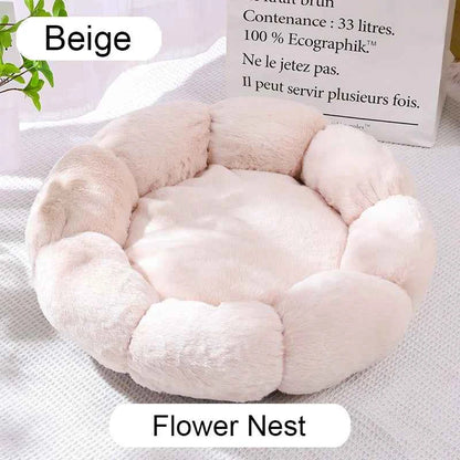 Donut Pet Bed – Calming Round Dog & Cat Bed Soft Plush Cuddler Nest Style 2 Beige
