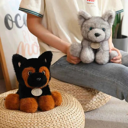 Plush Dog Husky Wolf Cub Stuffed Animal Soft Cuddly Realistic Lifelike Creative Brown Gray White Gift Kids Collectors LOVE Tag